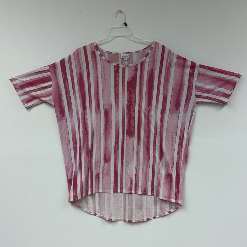 LuLaRoe Pink and White Vertical Stripe Short Sleeve Top 2XL